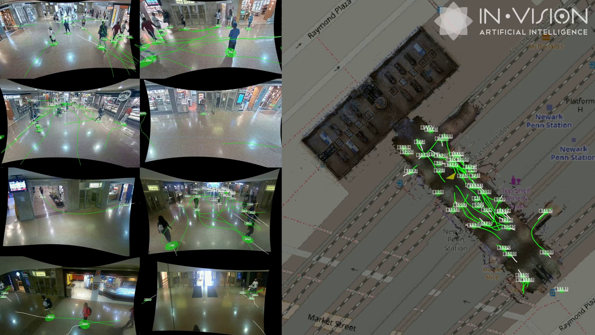 Invision AI geolocalized multi camera tracking at Newark Penn Station in New Jersey